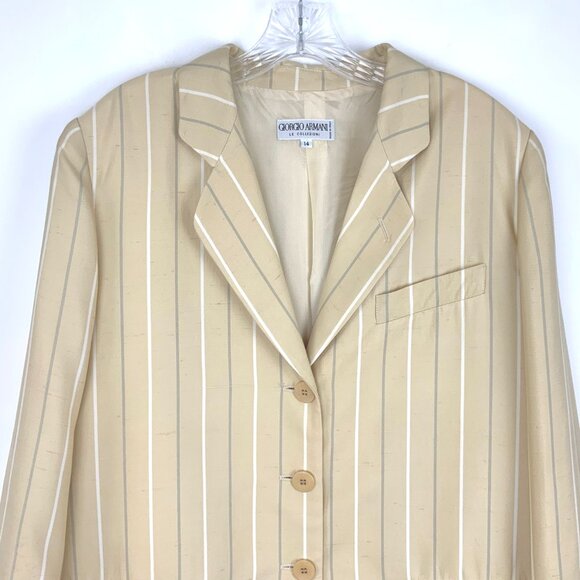 Vintage Giorgio Armani 100% Silk Stripe Blazer Jacket Buttery Yellow Sz 14 - Picture 7 of 16